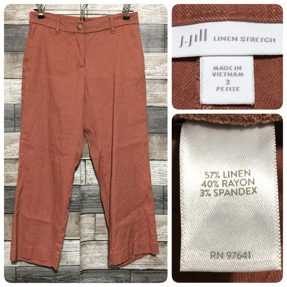 J Jill Linen Stretch Pants Cropped Women’s 2P (Inseam 21) Brown Red Casual